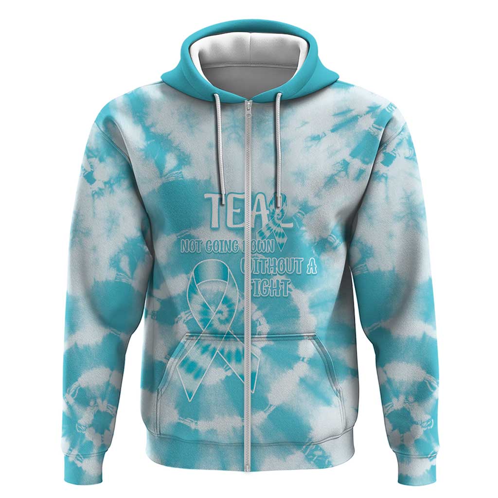 Teal Ribbon Cervical Cancer Awareness Hoodie Not Going Down Without A Fight Tie Dye LT14