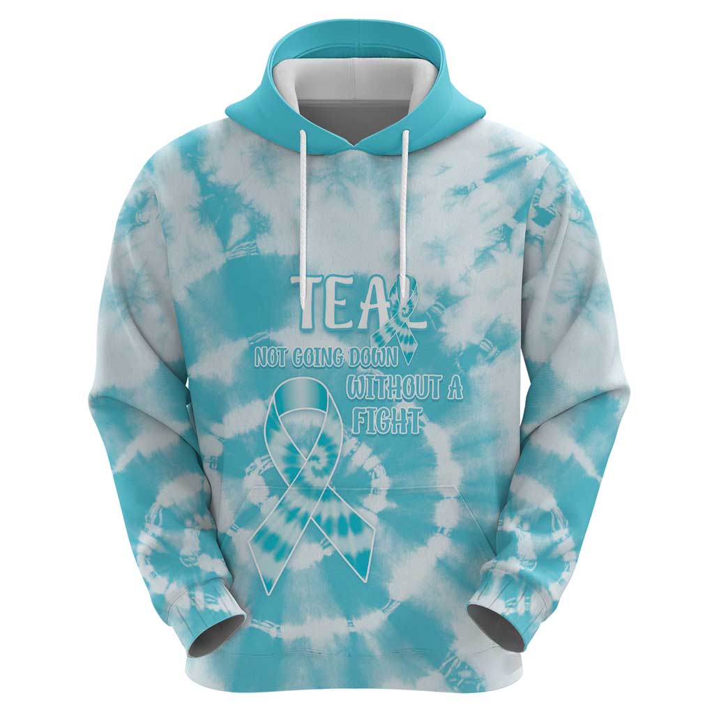 Teal Ribbon Cervical Cancer Awareness Hoodie Not Going Down Without A Fight Tie Dye LT14