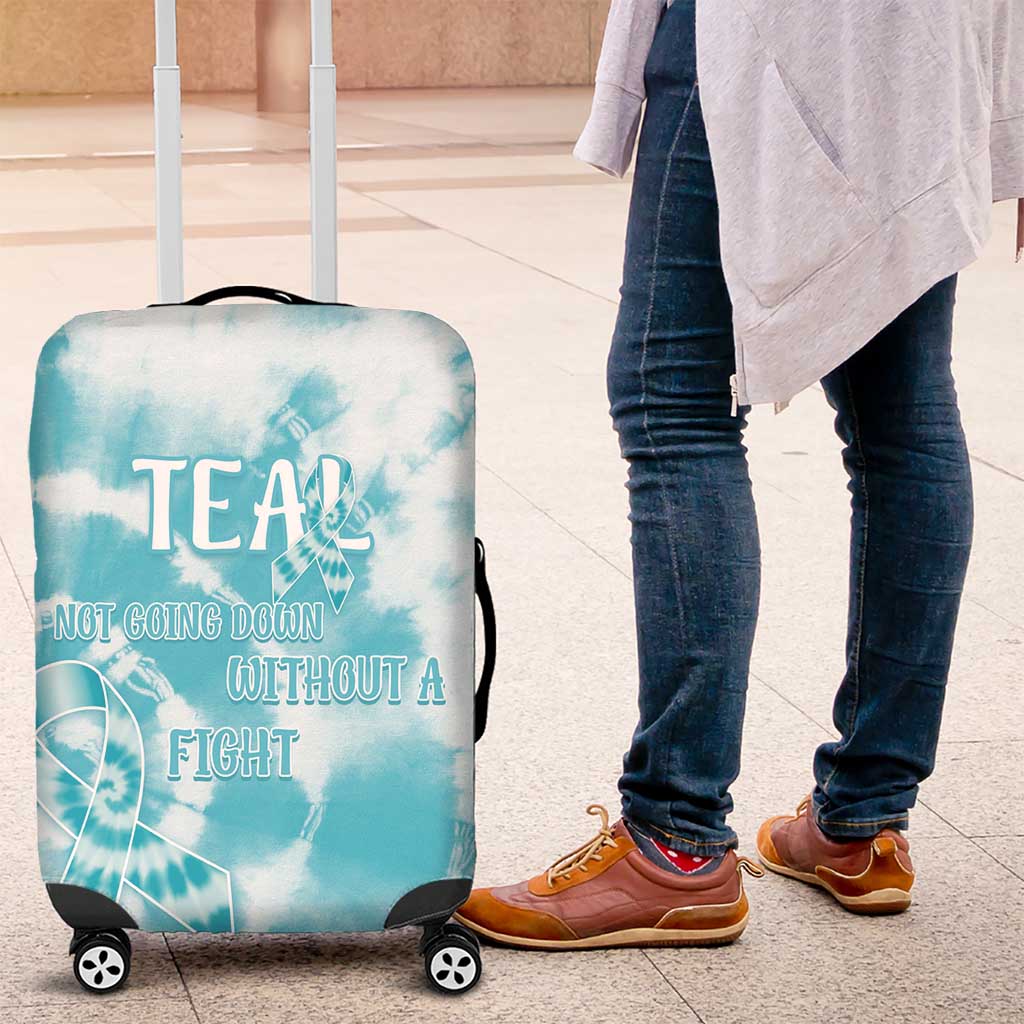 Teal Ribbon Cervical Cancer Awareness Luggage Cover Not Going Down Without A Fight Tie Dye LT14