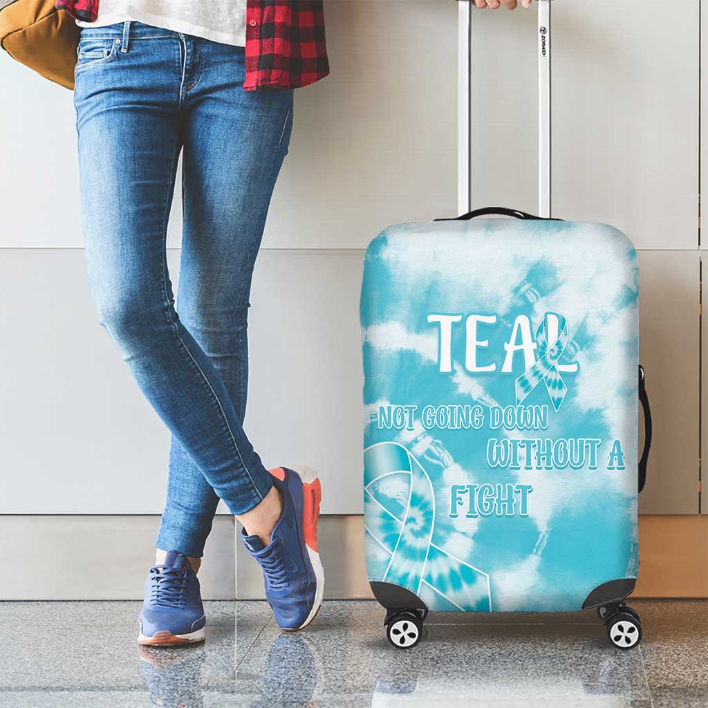 Teal Ribbon Cervical Cancer Awareness Luggage Cover Not Going Down Without A Fight Tie Dye LT14