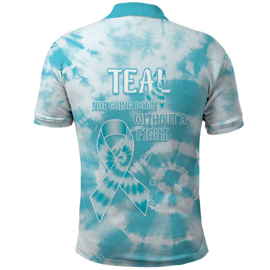Teal Ribbon Cervical Cancer Awareness Polo Shirt Not Going Down Without A Fight Tie Dye LT14