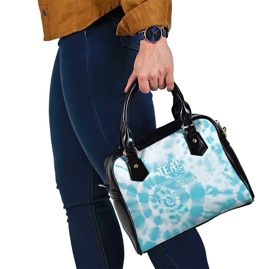 Teal Ribbon Cervical Cancer Awareness Shoulder Handbag Not Going Down Without A Fight Tie Dye LT14