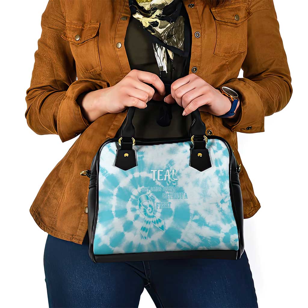 Teal Ribbon Cervical Cancer Awareness Shoulder Handbag Not Going Down Without A Fight Tie Dye LT14