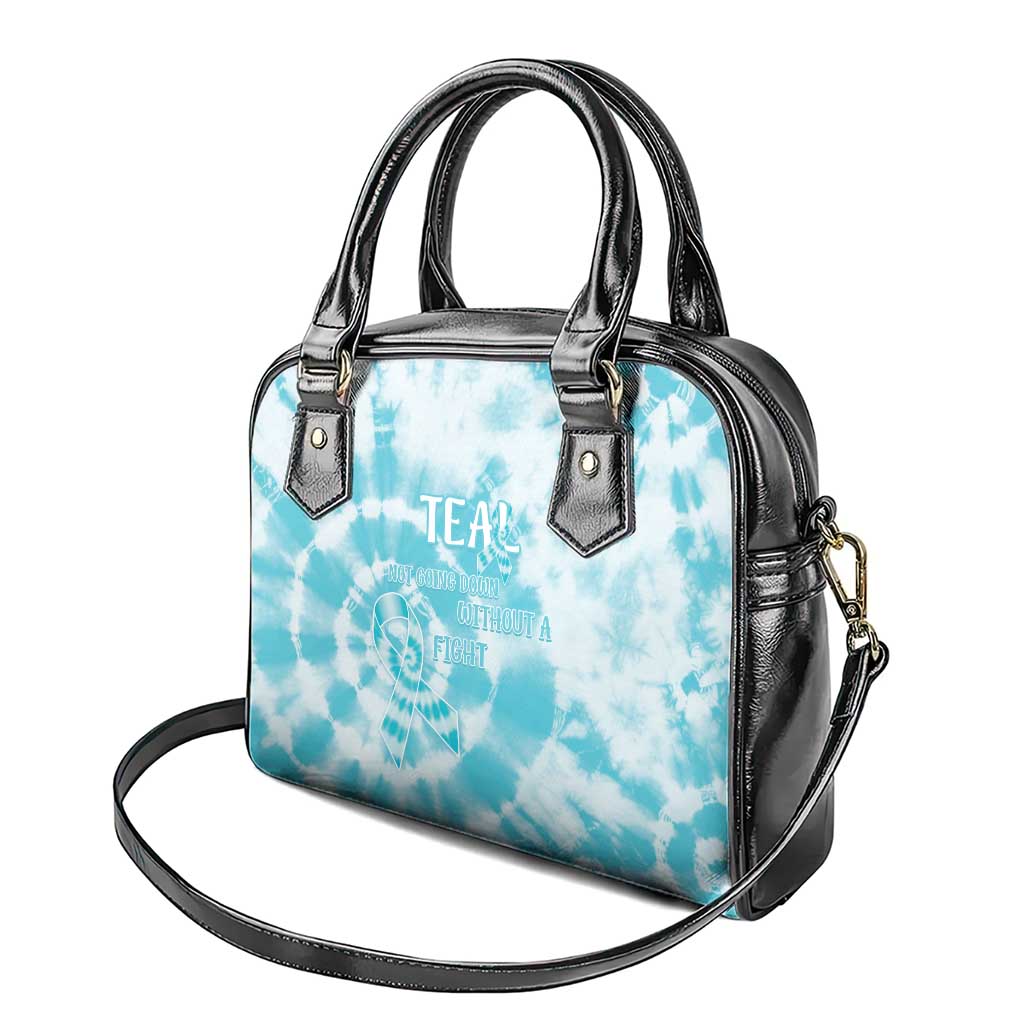 Teal Ribbon Cervical Cancer Awareness Shoulder Handbag Not Going Down Without A Fight Tie Dye LT14