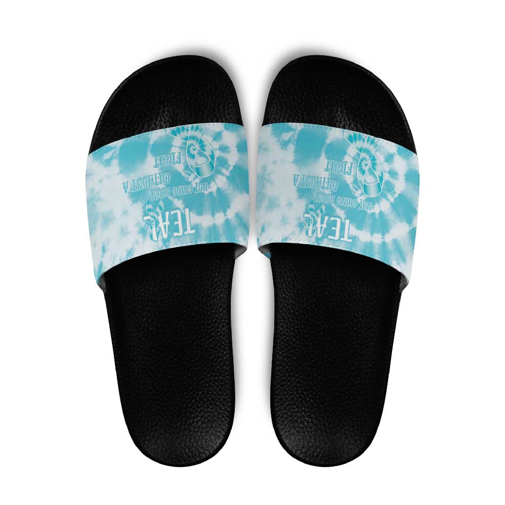 Teal Ribbon Cervical Cancer Awareness Slide Sandals Not Going Down Without A Fight Tie Dye LT14