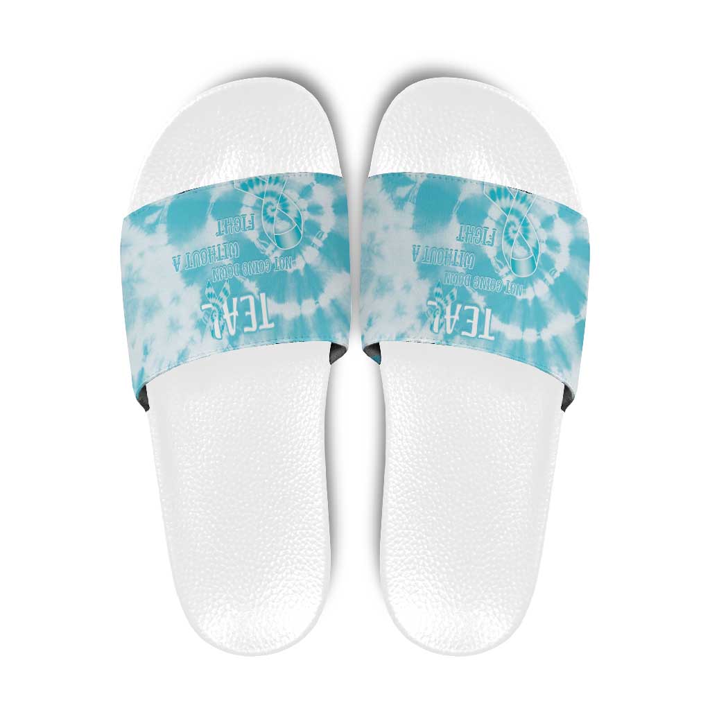 Teal Ribbon Cervical Cancer Awareness Slide Sandals Not Going Down Without A Fight Tie Dye LT14