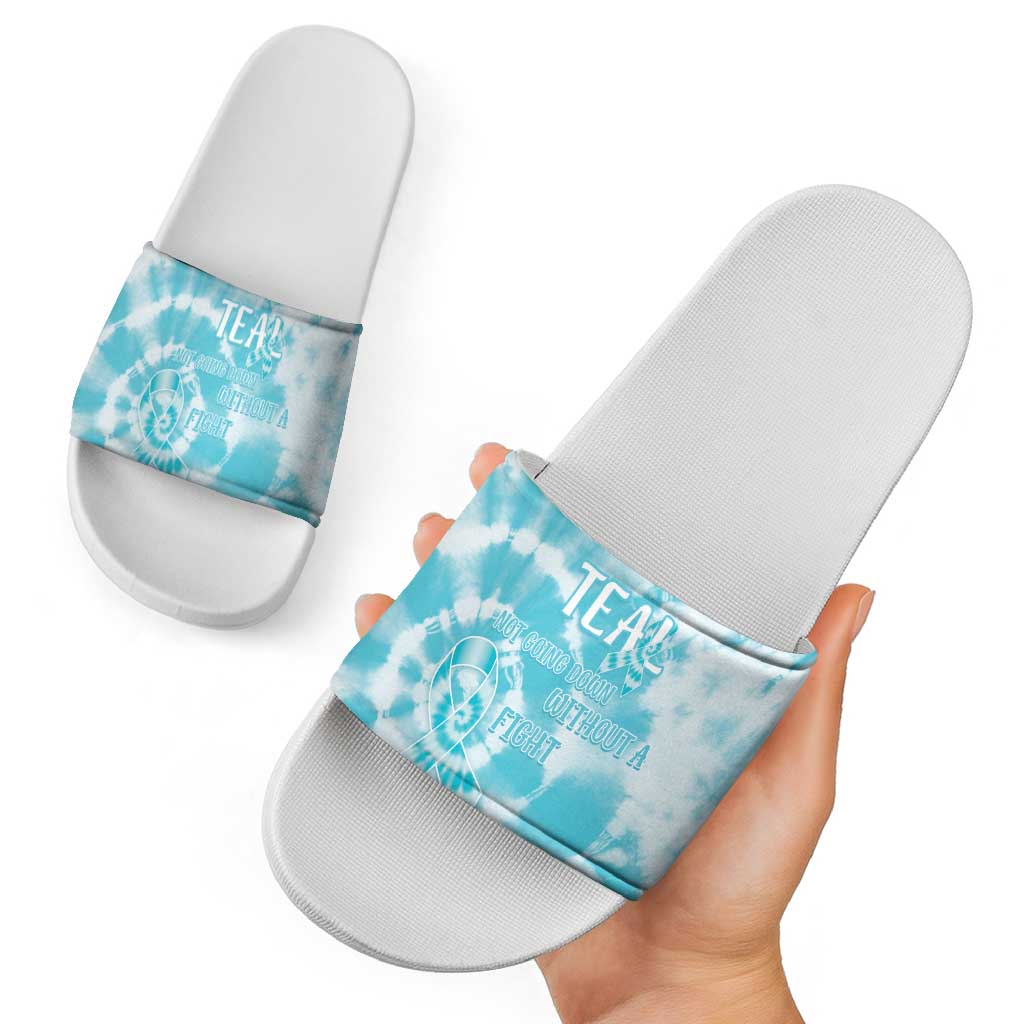 Teal Ribbon Cervical Cancer Awareness Slide Sandals Not Going Down Without A Fight Tie Dye LT14