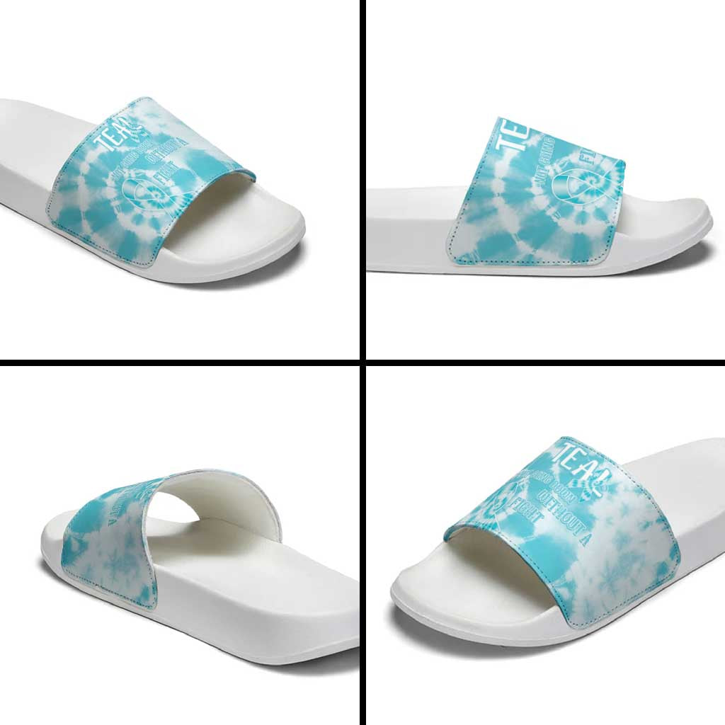 Teal Ribbon Cervical Cancer Awareness Slide Sandals Not Going Down Without A Fight Tie Dye LT14