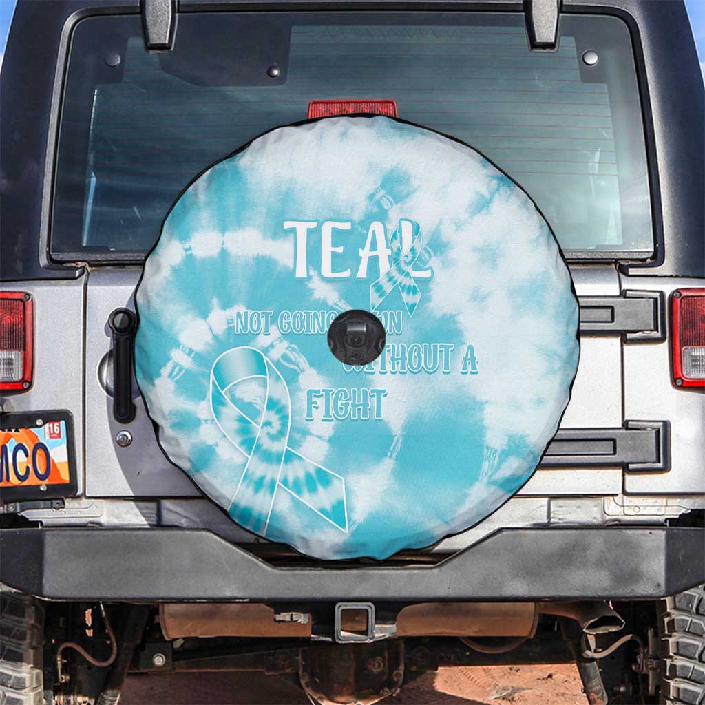 Teal Ribbon Cervical Cancer Awareness Spare Tire Cover Not Going Down Without A Fight Tie Dye LT14
