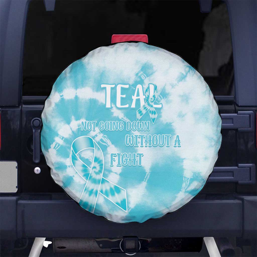Teal Ribbon Cervical Cancer Awareness Spare Tire Cover Not Going Down Without A Fight Tie Dye LT14