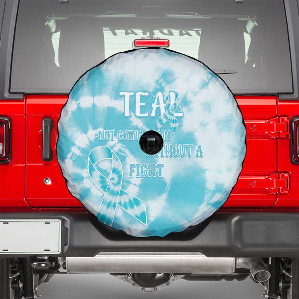 Teal Ribbon Cervical Cancer Awareness Spare Tire Cover Not Going Down Without A Fight Tie Dye LT14