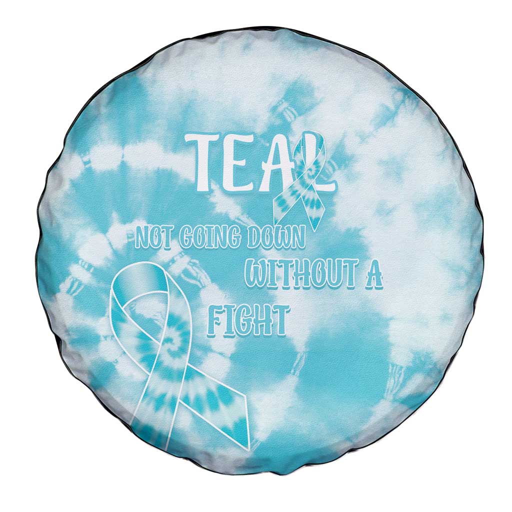 Teal Ribbon Cervical Cancer Awareness Spare Tire Cover Not Going Down Without A Fight Tie Dye LT14