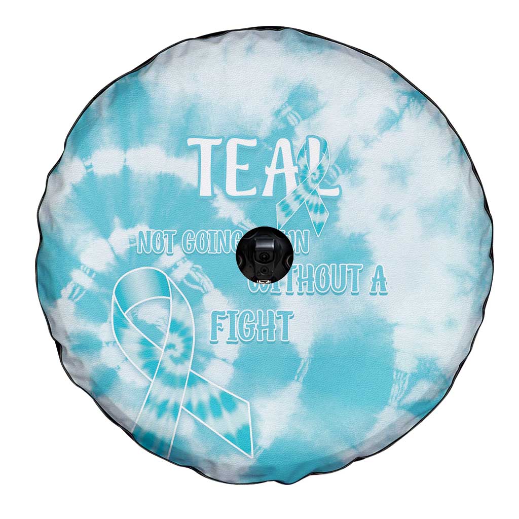 Teal Ribbon Cervical Cancer Awareness Spare Tire Cover Not Going Down Without A Fight Tie Dye LT14
