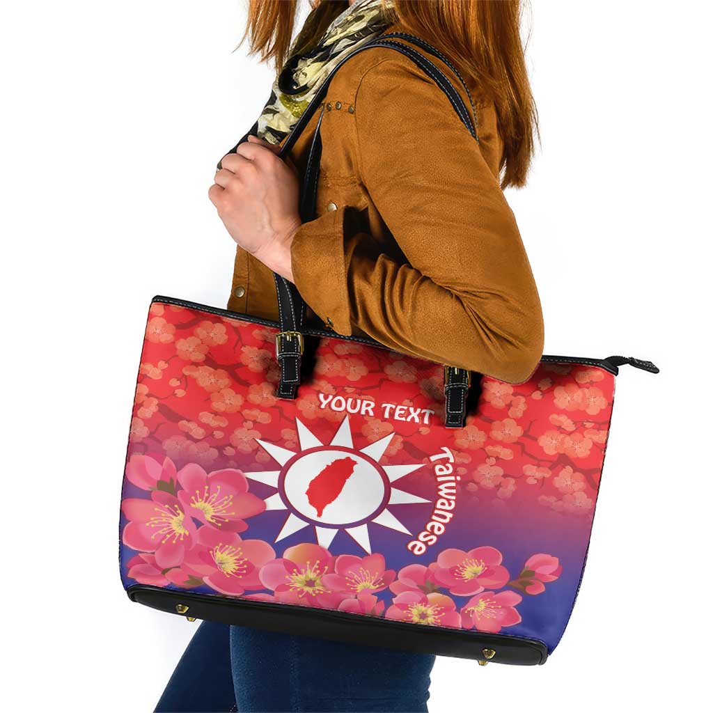 Personalised Taiwan Leather Tote Bag Taiwanese Map Mix Prunus Mume Blossoms LT14