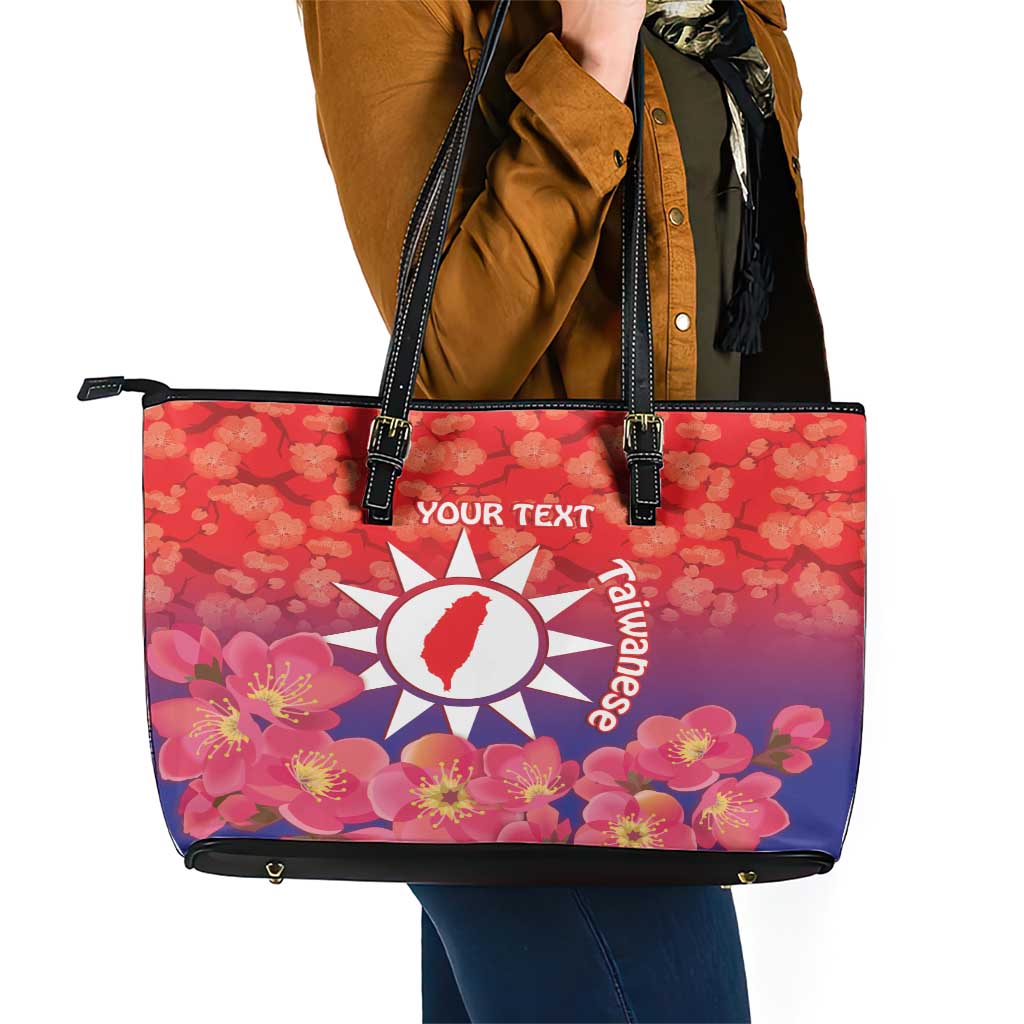 Personalised Taiwan Leather Tote Bag Taiwanese Map Mix Prunus Mume Blossoms LT14