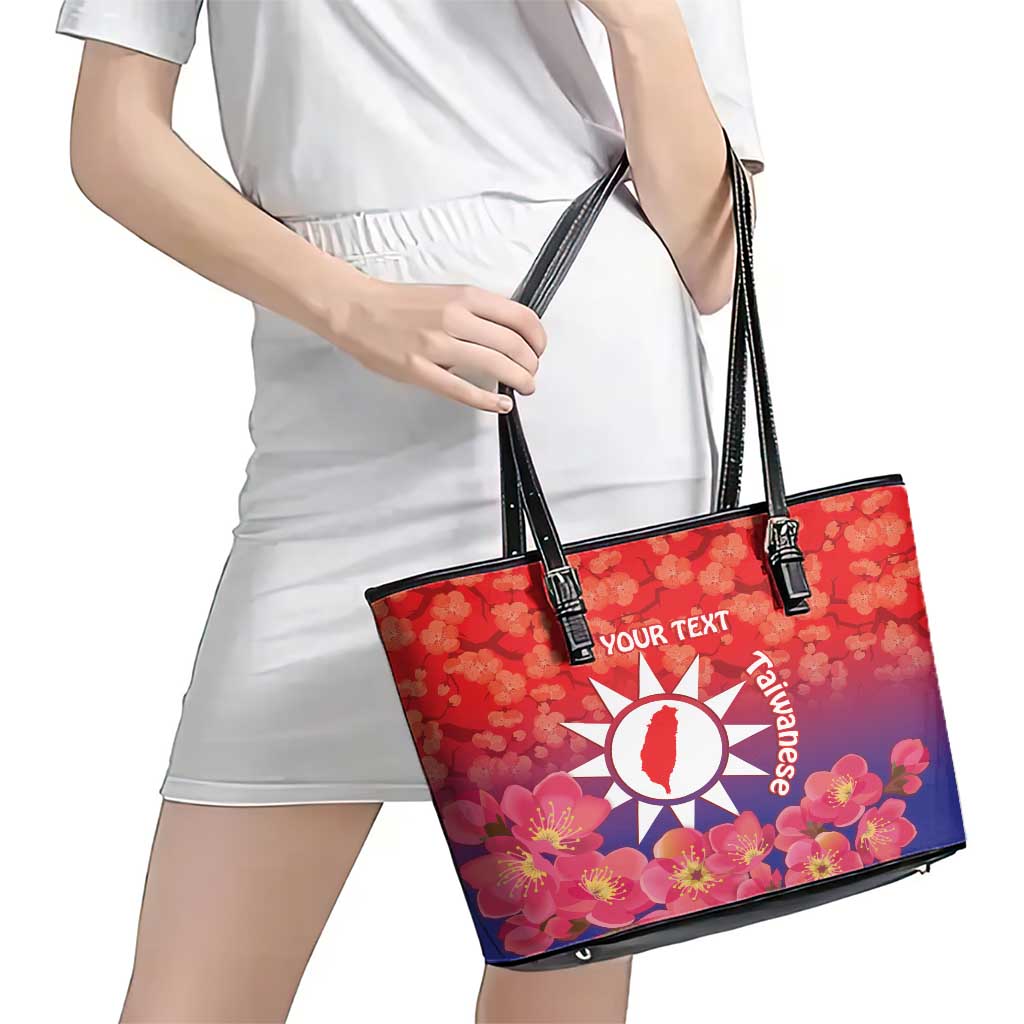 Personalised Taiwan Leather Tote Bag Taiwanese Map Mix Prunus Mume Blossoms LT14