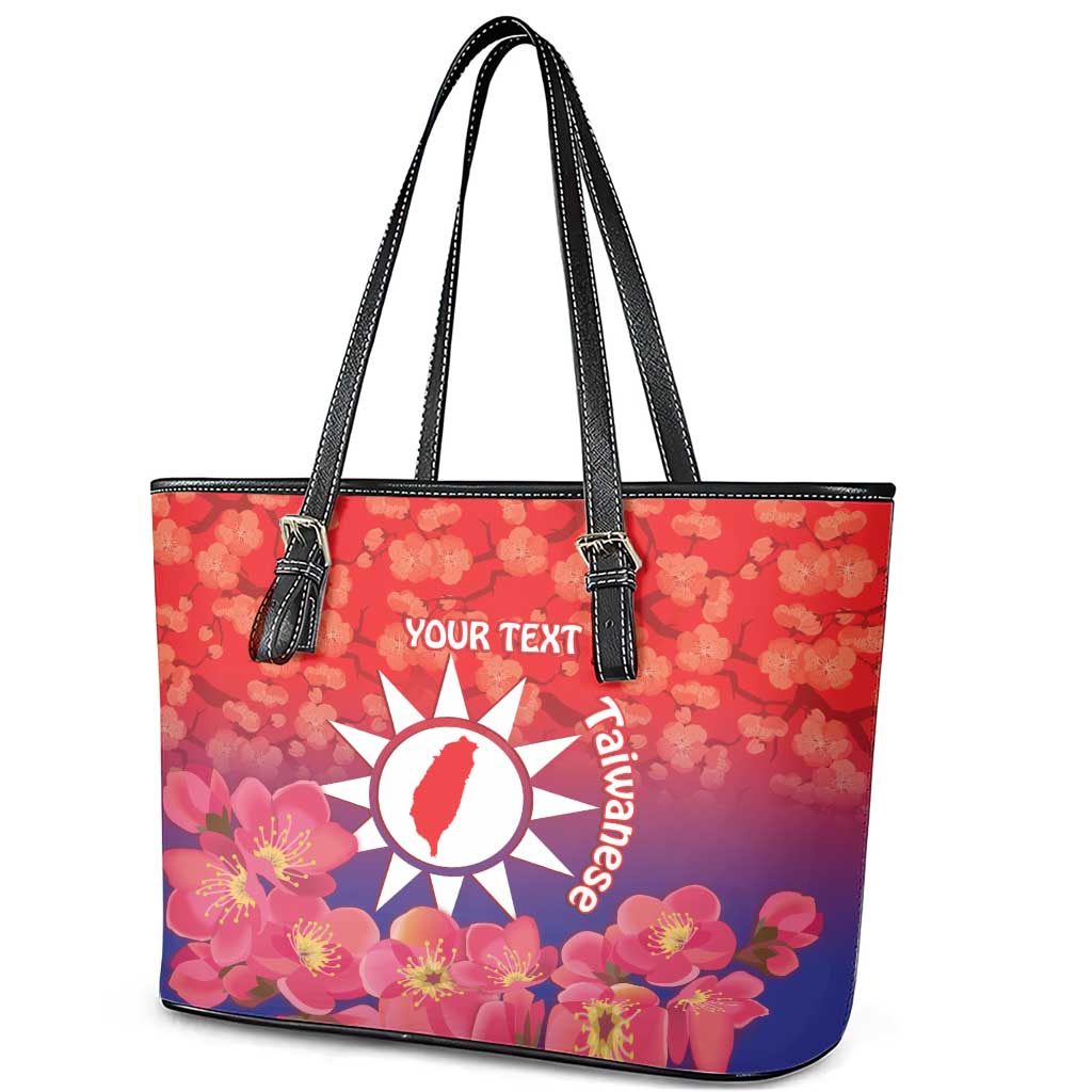 Personalised Taiwan Leather Tote Bag Taiwanese Map Mix Prunus Mume Blossoms LT14