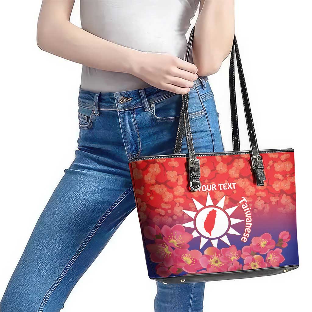 Personalised Taiwan Leather Tote Bag Taiwanese Map Mix Prunus Mume Blossoms LT14