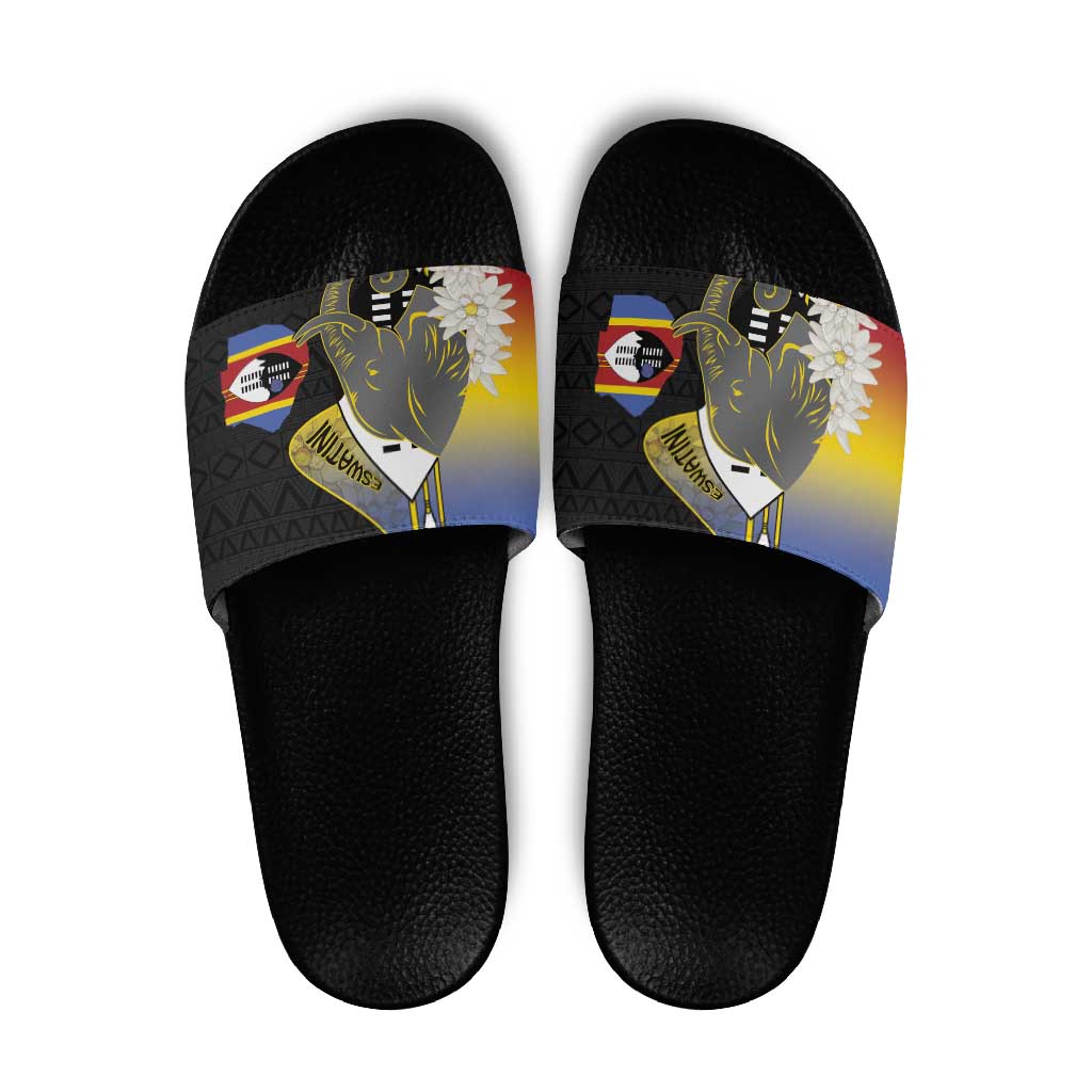 Eswatini Independence Day Slide Sandals Swaziland Nguni Shield African Pattern LT14