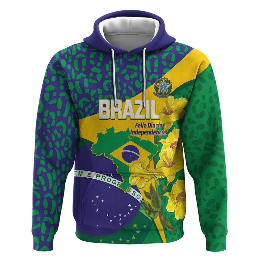 Brazil Independence Day Hoodie Ordem e Progresso Map With Golden Trumpet LT14