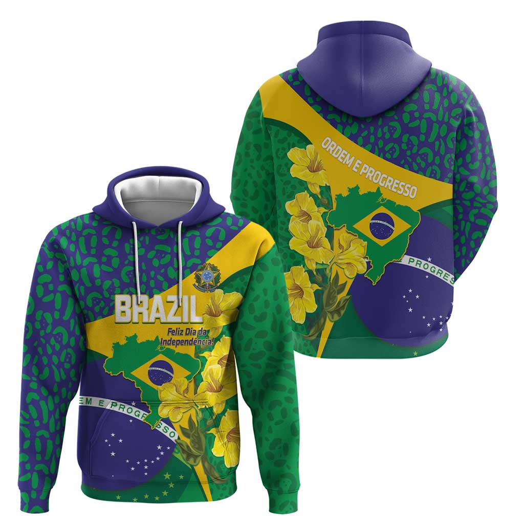 Brazil Independence Day Hoodie Ordem e Progresso Map With Golden Trumpet LT14
