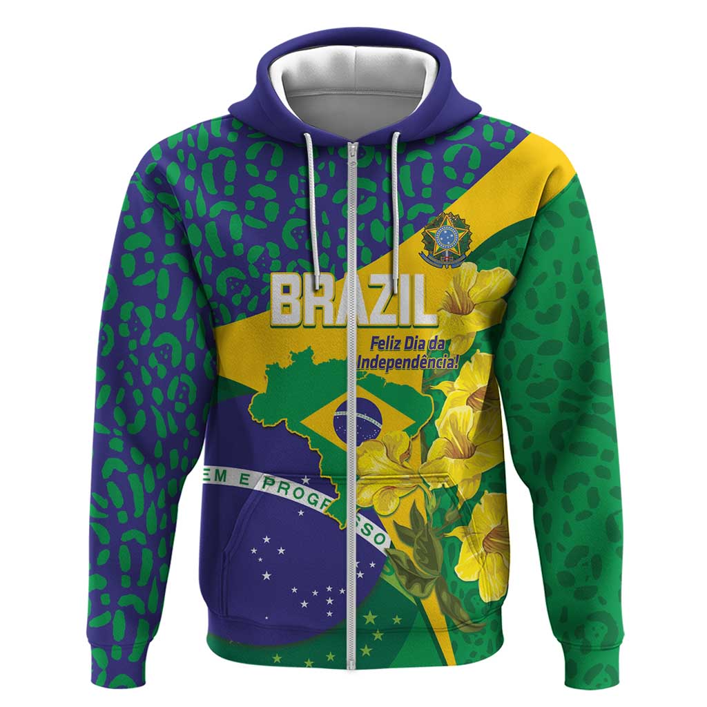 Brazil Independence Day Hoodie Ordem e Progresso Map With Golden Trumpet LT14