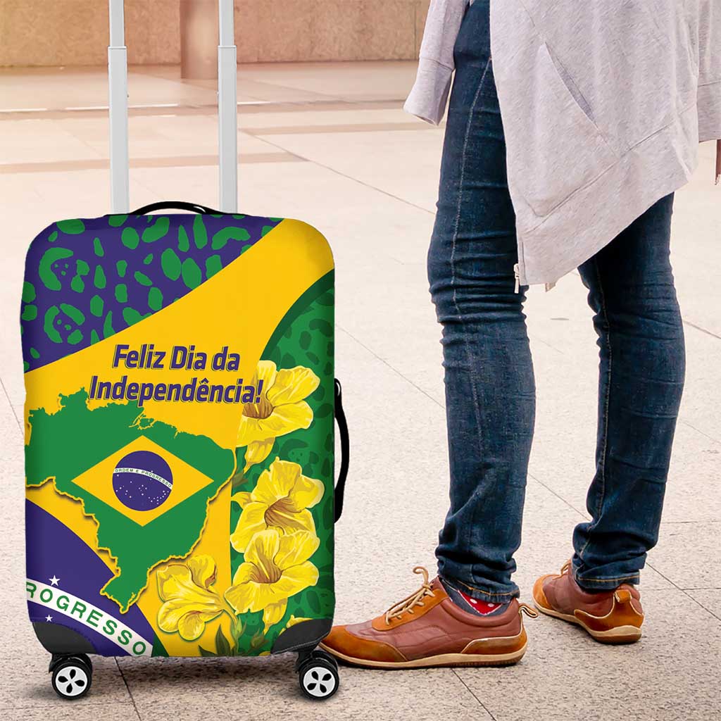 Brazil Independence Day Luggage Cover Ordem e Progresso Map With Golden Trumpet LT14