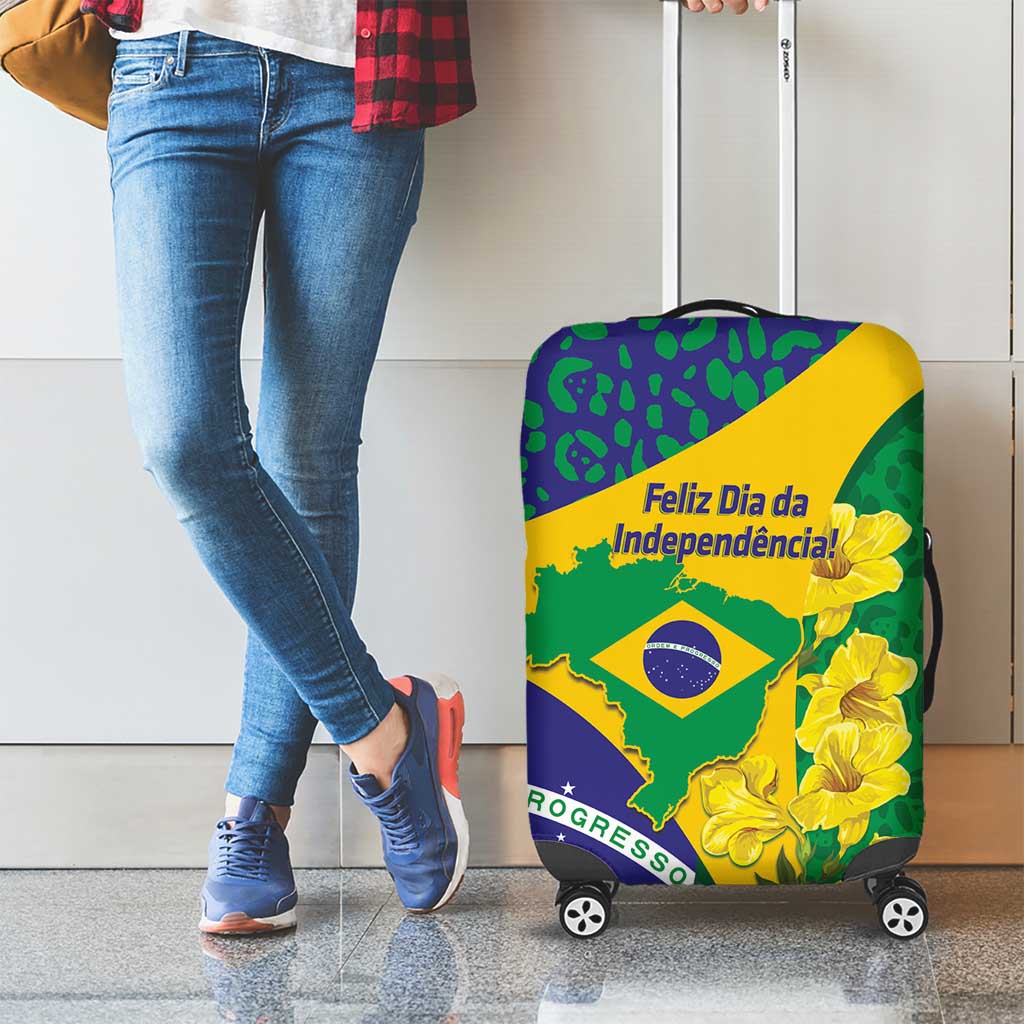 Brazil Independence Day Luggage Cover Ordem e Progresso Map With Golden Trumpet LT14