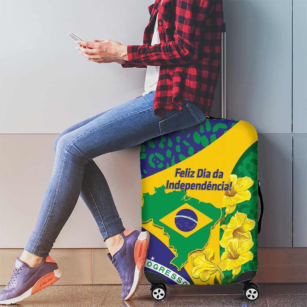 Brazil Independence Day Luggage Cover Ordem e Progresso Map With Golden Trumpet LT14