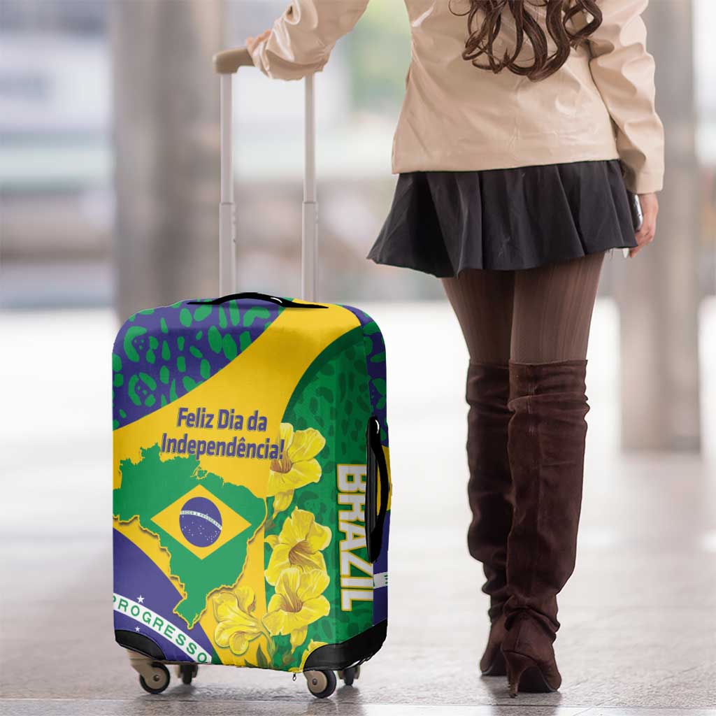 Brazil Independence Day Luggage Cover Ordem e Progresso Map With Golden Trumpet LT14