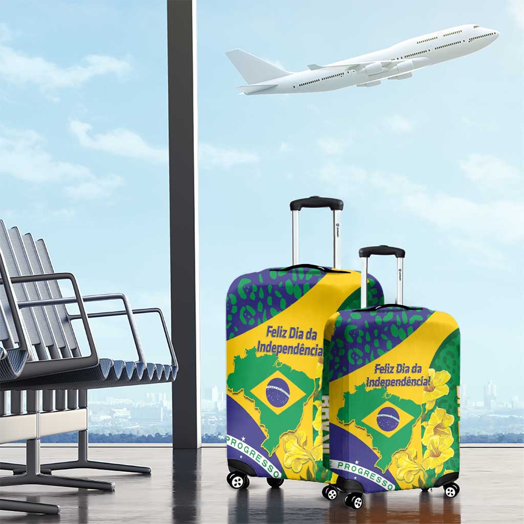 Brazil Independence Day Luggage Cover Ordem e Progresso Map With Golden Trumpet LT14