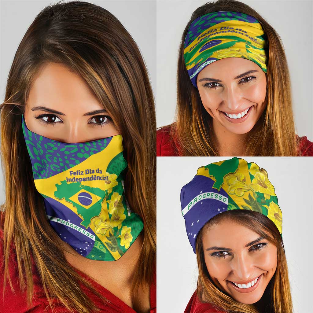 Brazil Independence Day Neck Gaiter Ordem e Progresso Map With Golden Trumpet LT14