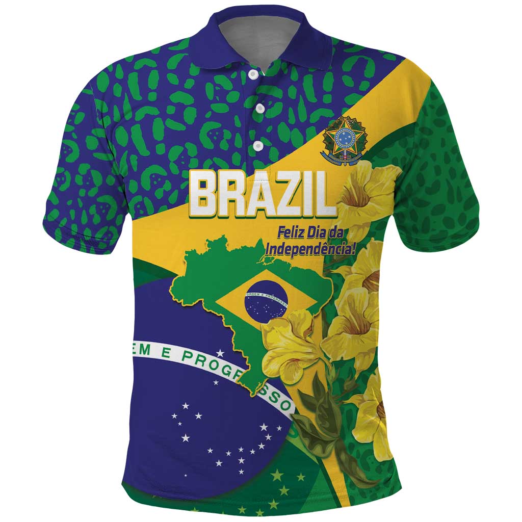 Brazil Independence Day Polo Shirt Ordem e Progresso Map With Golden Trumpet LT14
