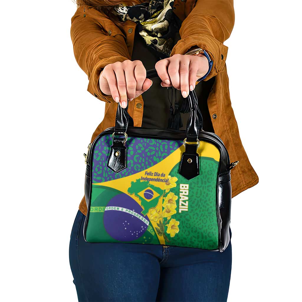 Brazil Independence Day Shoulder Handbag Ordem e Progresso Map With Golden Trumpet LT14