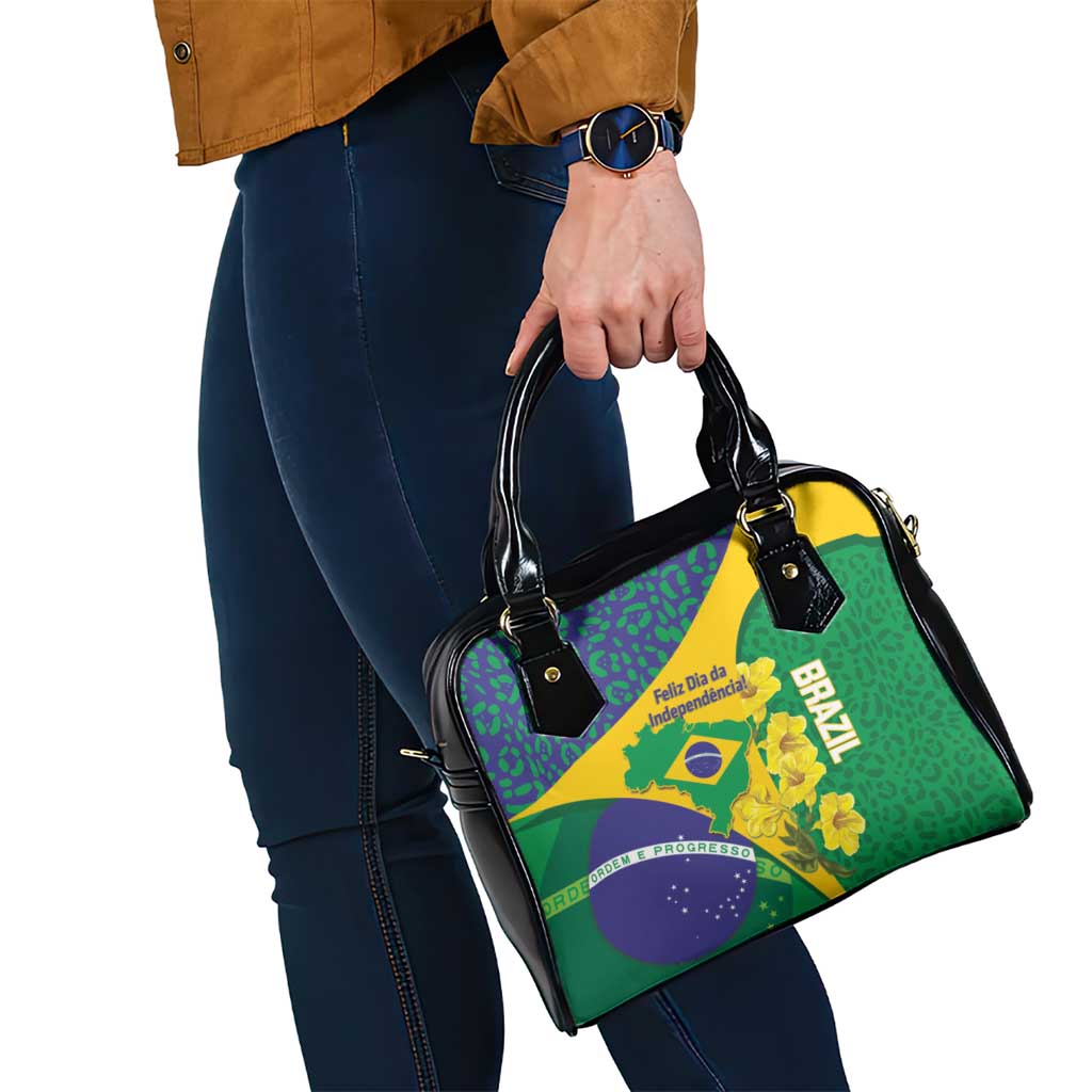 Brazil Independence Day Shoulder Handbag Ordem e Progresso Map With Golden Trumpet LT14