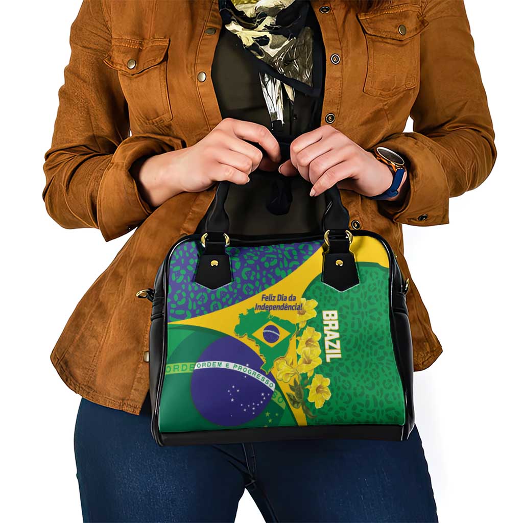 Brazil Independence Day Shoulder Handbag Ordem e Progresso Map With Golden Trumpet LT14