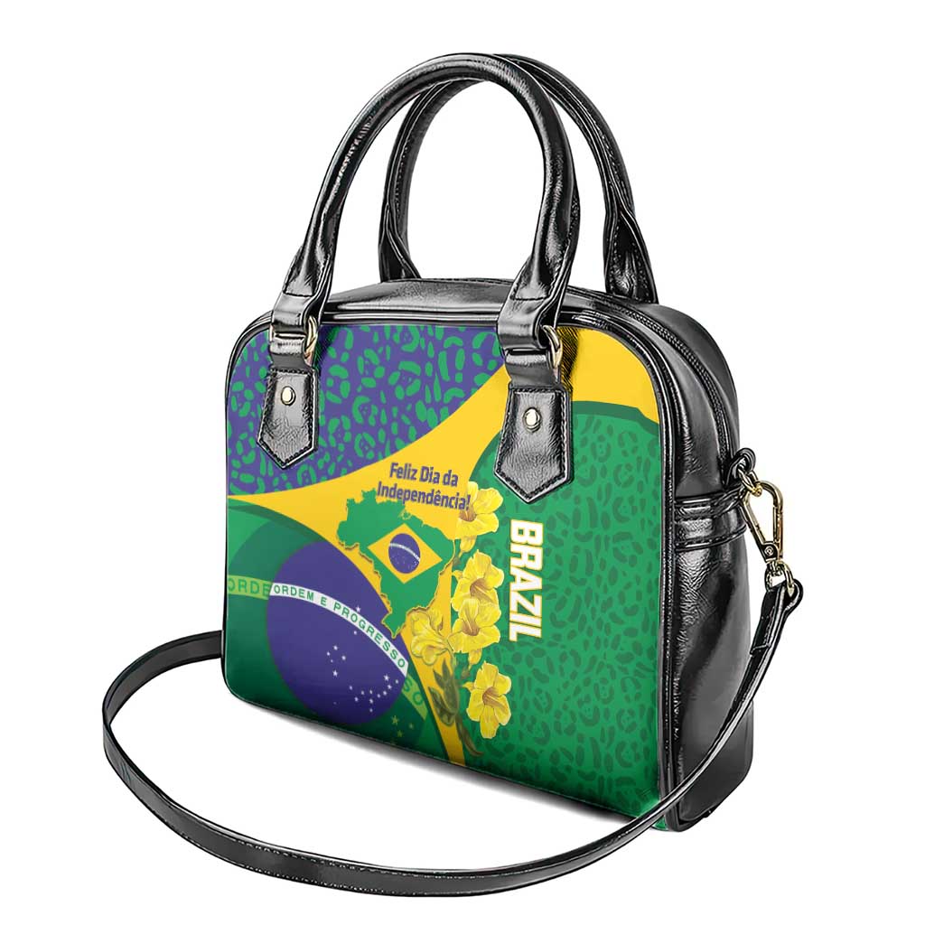 Brazil Independence Day Shoulder Handbag Ordem e Progresso Map With Golden Trumpet LT14