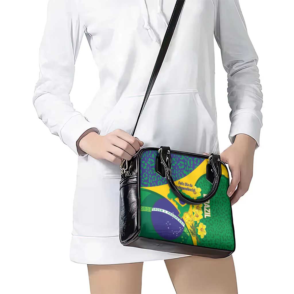 Brazil Independence Day Shoulder Handbag Ordem e Progresso Map With Golden Trumpet LT14