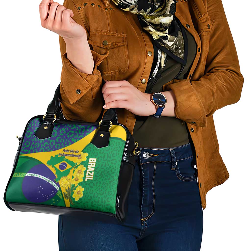 Brazil Independence Day Shoulder Handbag Ordem e Progresso Map With Golden Trumpet LT14
