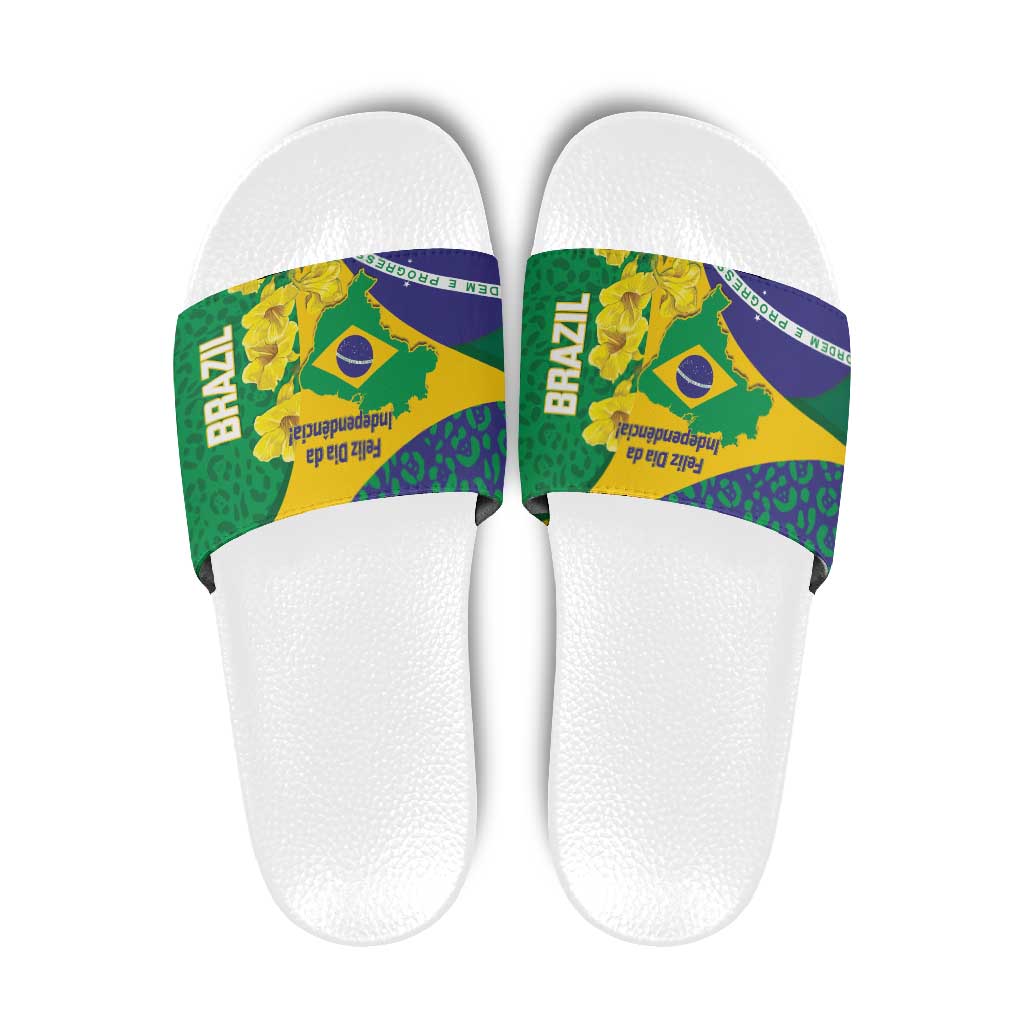 Brazil Independence Day Slide Sandals Ordem e Progresso Map With Golden Trumpet LT14