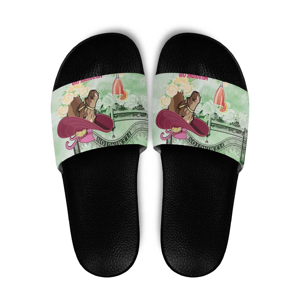 Australia Cup Melbourne Horse Racing Slide Sandals Hats Heels & Horseshoes Yellow Roses LT14