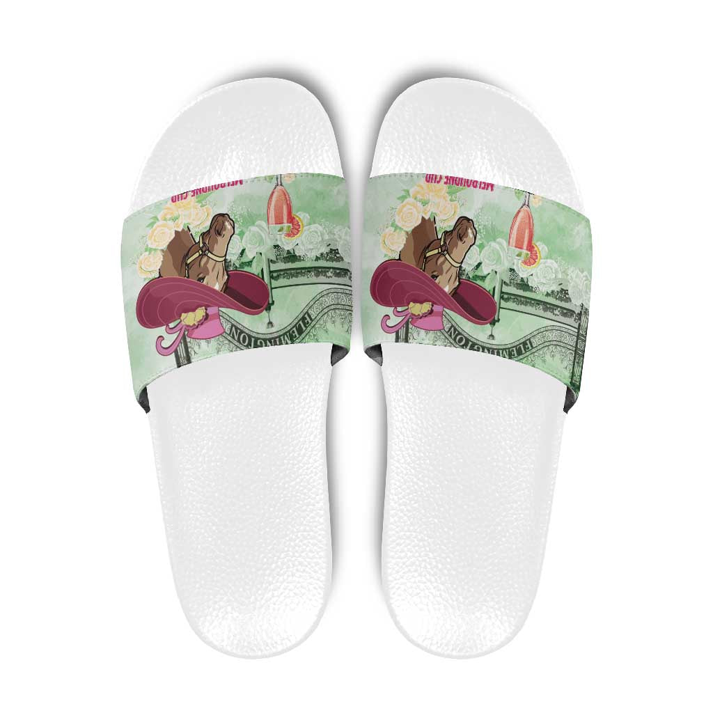 Australia Cup Melbourne Horse Racing Slide Sandals Hats Heels & Horseshoes Yellow Roses LT14