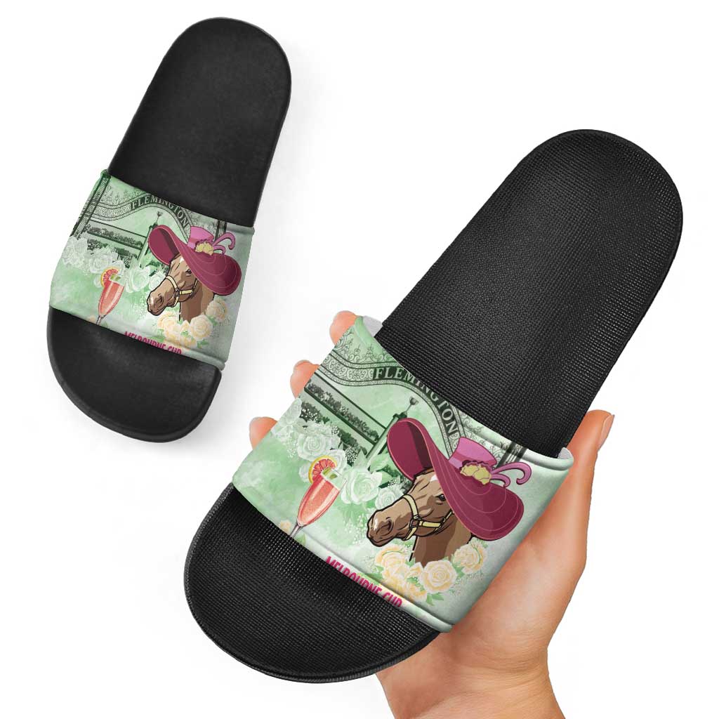 Australia Cup Melbourne Horse Racing Slide Sandals Hats Heels & Horseshoes Yellow Roses LT14