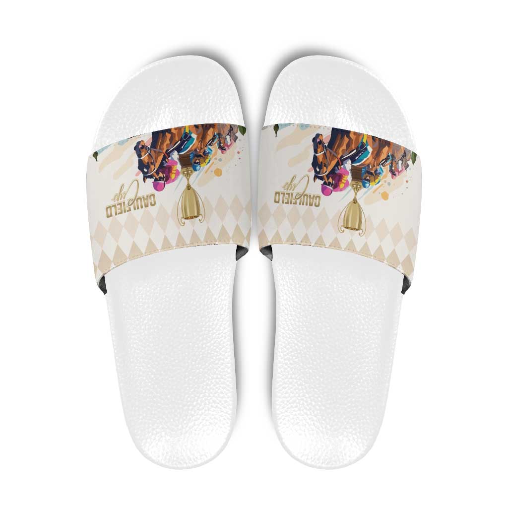 Australia Cup Caulfield Horse Racing Slide Sandals Champion Trophy Mix White Roses LT14