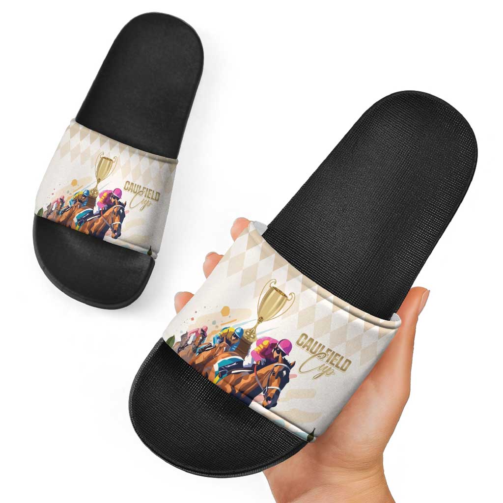 Australia Cup Caulfield Horse Racing Slide Sandals Champion Trophy Mix White Roses LT14