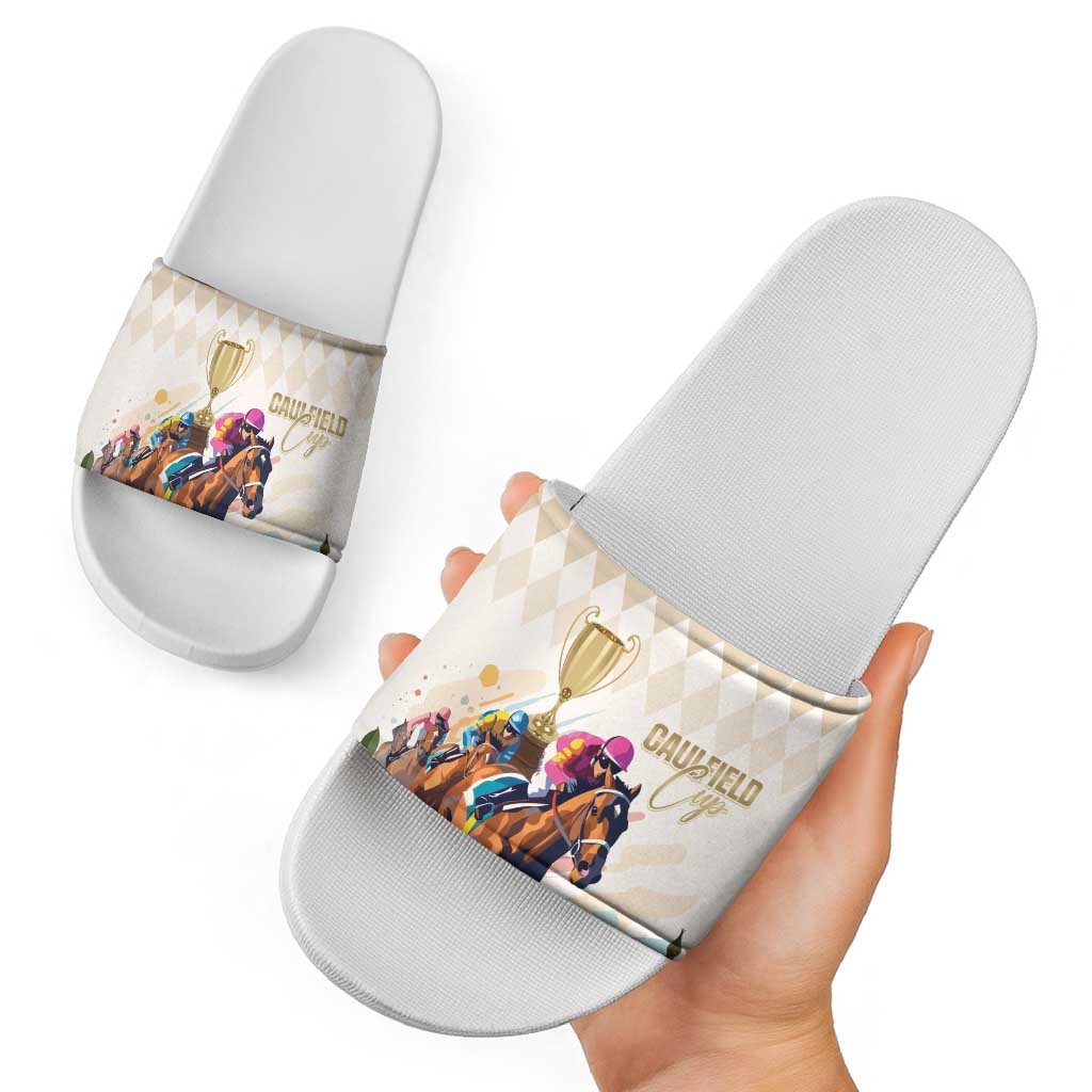 Australia Cup Caulfield Horse Racing Slide Sandals Champion Trophy Mix White Roses LT14
