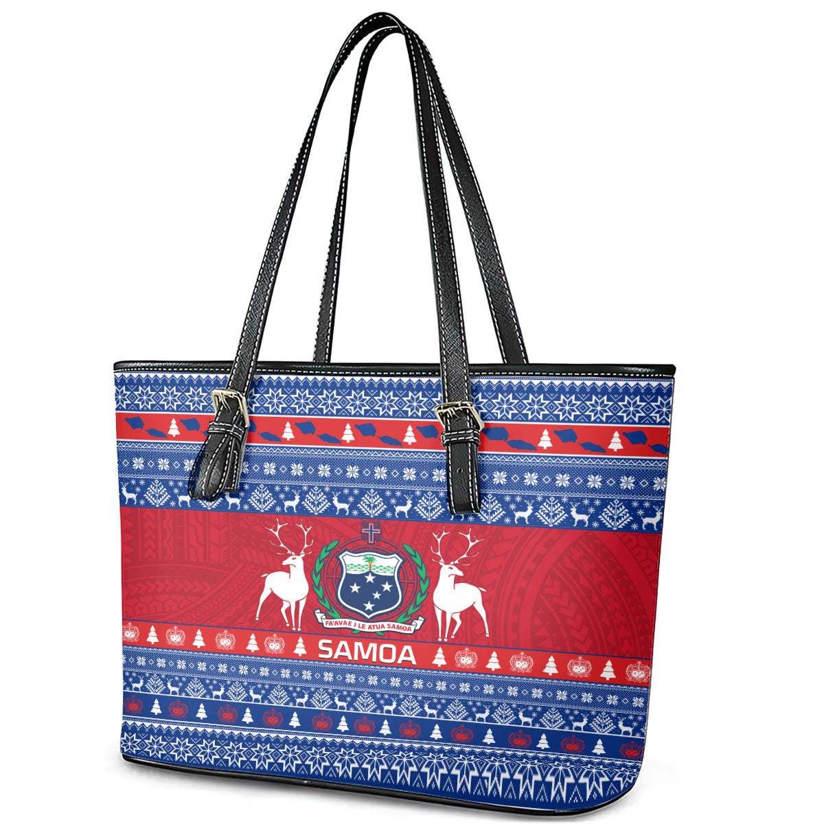 Personalised Samoa Christmas Leather Tote Bag Samoan Coat Of Arms Manuia Le Kirisimas LT14