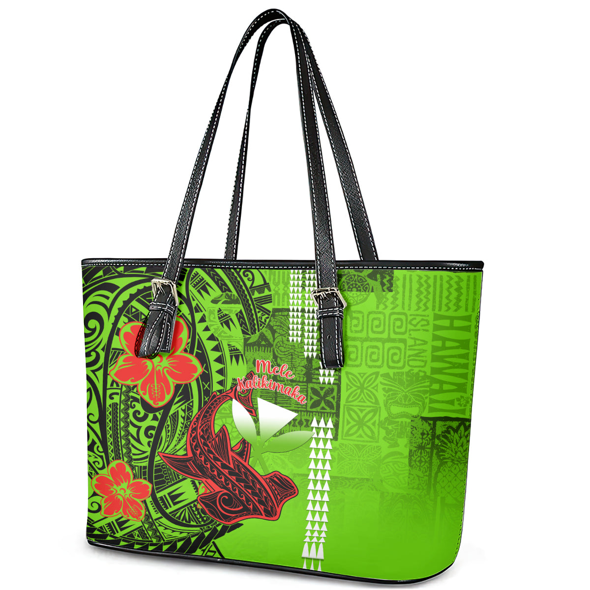 Personalised Hawaii Christmas Leather Tote Bag Mele Kalikimaka Kakau Polynesian Shark Tattoo LT14