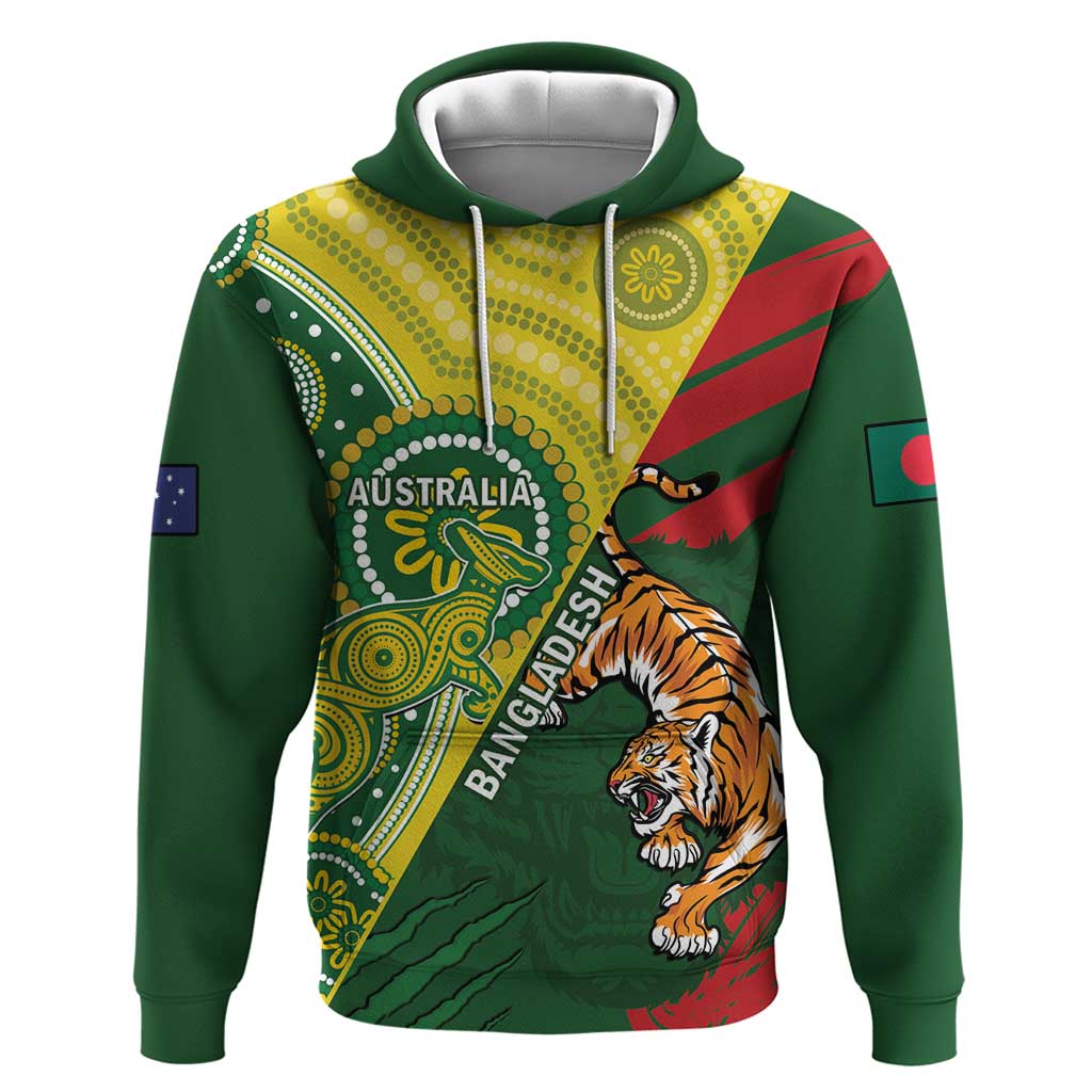 Custom Bangladesh And Australia Cricket Hoodie Kangaroo Tiger Together LT14