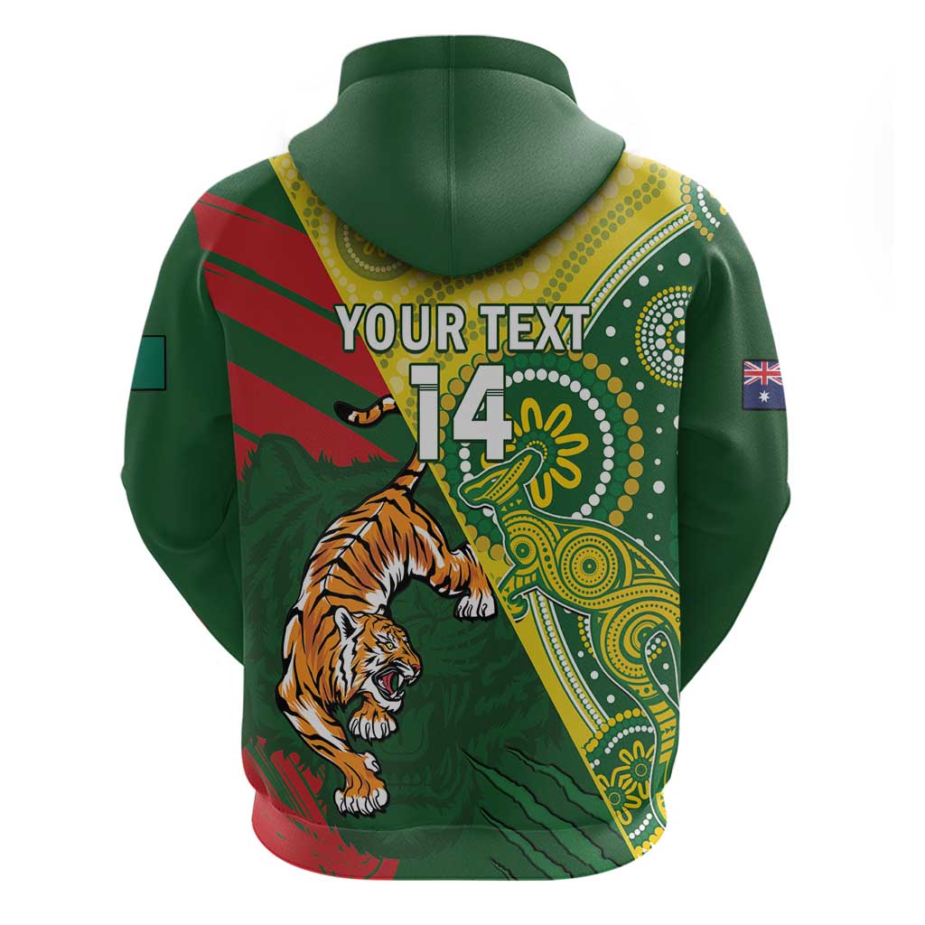 Custom Bangladesh And Australia Cricket Hoodie Kangaroo Tiger Together LT14